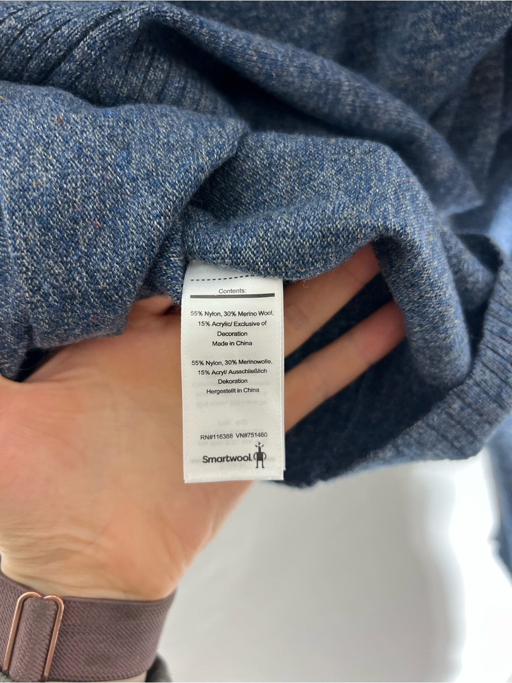 NWOT Mens SMARTWOOL Blue Heathered 3/4 Zip Merino Wool Blend Sweater - Picture 4 of 4